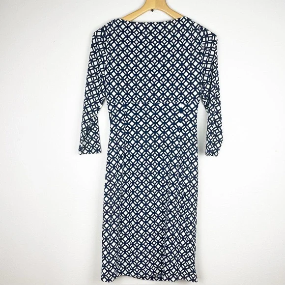 Lauren Ralph Lauren V-Neck Faux Wrap Dress Navy White Size 6 - Picture 4 of 15